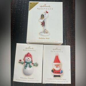 Lot of 3 Hallmark Keepsake Ornaments snowman Santa mailbox cardinal Christmas